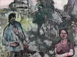 Ragnar Kraugerud, Landskap med figurer, Olje på lerret