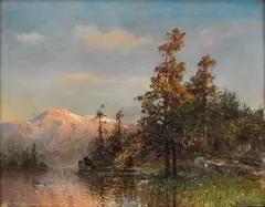 Morten Müller, Skogslandskap med innsjø, 1888, Olje på lerret