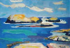 Kystlandskap by Finn Nielssen, 1950, Olje på plate, sold Dec 2006