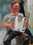 Hans Ryggen, Mann med trekkspill, 1937, Olje på plate