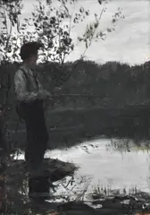 Erik Werenskiold, Gutt som fisker, 1879, Olje på plate
