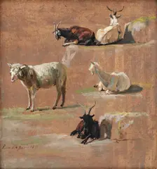 Johan Christian Dahl, Studie av geiter og sau, 1821, Olje på papir, oppklebet på papp