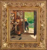 Fredrik Kolstø, Interiør med gutt og katt, 1894, Olje på lerret