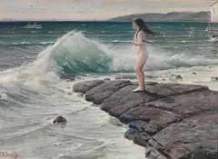 Carl Wilhelm Barth, Sommerkuling på stranden ved Åsgårdstrand, Olje på lerret