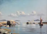 Lauritz Haaland, Båter i kystlandskap, 1895, Olje på lerret