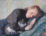Wilhelm Wetlesen, Ung kvinne med katt, 1908, Olje på lerret