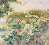 Fra haven, Rønnes ved Grimstad by Arne Kavli, Olje på lerret, sold Nov 2006
