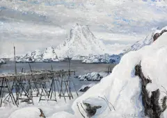 Mild Lofotvinter by Karl Erik Harr, Olje på lerret, sold Nov 2006