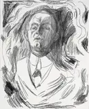 Edvard Munch, Selvportrett med sigar, Litografi trykket i svart på middels tynt