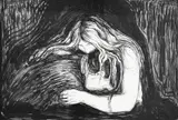 Edvard Munch, Vampyr I, Litografi trykket i svart på tynt Japan-papir