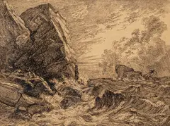 Johan Christian Dahl, Skipbrudd ved klippekyst, 1819, Radering