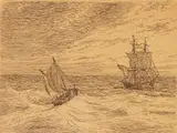 Johan Christian Dahl, Brigg og losbåt, 1828, Radering