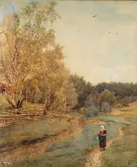 Hans Gude, Fra Ask på Ringerike, 1887, Akvarell på papir, lysmål