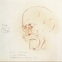 Ivan Opffer, Portrett av Knut Hamsun, 1939, Fettstift på papir
