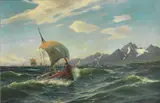 Haakon Kaulum, Stanley og andre båter i rom sjø, 1890, Olje på lerret