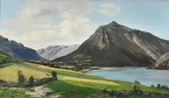 Elvelandskap med gård by Carl Nielsen, 1883, Olje på lerret, sold Jun 2006