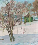 Alf Lundeby, Lysthus ved Lillehammer, senvinter, 1916, Olje på lerret
