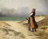 Uranie Alphonsine Colin-Libour, Fiskerkone med barn speider mot havet, Olje på lerret