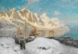 Thorolf Holmboe, Fiskevær i Lofoten, Olje på lerret