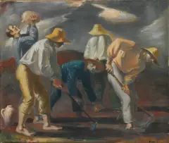 Landarbeidere by Henrik Finne, 1932, Olje på lerret, sold May 2006