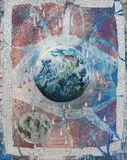 Anne Lise Knoff, Glassklare vinduer, 1973, Olje og collage med pålimte, malte lerrets