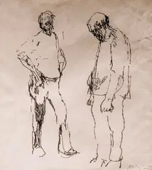 Ragnar Kraugerud, To stående menn, 1975, Tusj, lysmål