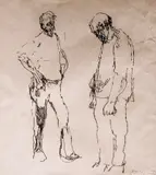 Ragnar Kraugerud, To stående menn, 1975, Tusj, lysmål
