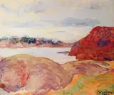 Jean Heiberg, Fjordlandskap, 1950, Olje på plate