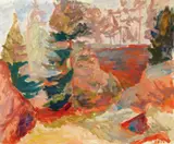 Jean Heiberg, Skog i sommerlys, 1958, Olje på plate