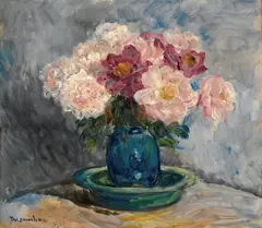 Thorolf Holmboe, Peoner i vase, 1931, Olje på lerret