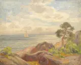 Thorolf Holmboe, Kystlandskap og seilbåt, Olje på lerret