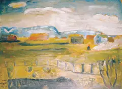 Hans Ryggen, Landskap med hus, 1936, Olje på plate