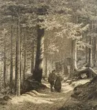 Thomas Fearnley, Skoginteriør med to figurer, 1839, Radering, lysmål