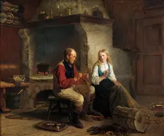 Adolph Tidemand, Fiskeren og hans datter, 1864, Olje på lerret