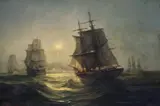 Johan Jacob Bennetter, Seilskuter i måneskinn, 1865, Olje på lerret