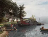Hans Gude, Bukt i det vestlige Skottland, 1880, Olje på mahognyplate