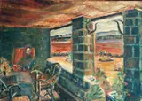 Joronn Sitje, Mann som leser på veranda, Afrika, 1929, Olje på lerret