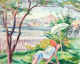 Kvinne i fluktstol, Rønnes by Arne Kavli, Olje på plate, sold Nov 2005
