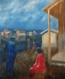 Arne Ekeland, Landskap med figurer og hus