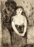 Edvard Munch, Modellstudie, 1894, Radering trykket i sort på tykt beige papir