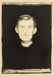 Edvard Munch, Selvportrett, Litografi trykket i sort på middels tykt beige