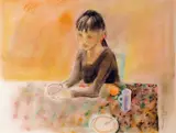 Hans Normann Dahl, Ved frokostbordet, 1992, Blyant og pastell på papir, lysmål