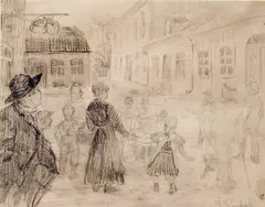 Gustav Wentzel, Folkeliv i bygate, Blyant på papir, lysmål