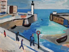 Bjarne Brunsvik, Havna i le Treport, Normandie, 1952, Olje på plate