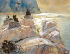 Thorolf Holmboe, Hekkende skarv, Pastell og gouache, lysmål