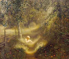 Arne Paus, Pike i løvskog, 1983, Olje på lerret