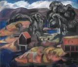 Rudolph Thygesen, Kystlandskap med båthus, Olje på lerret