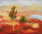 Rudolph Thygesen, Landskap i rødt, 1937, Olje på lerret