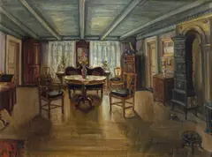 Fra salen Munkegaten 24 Trondhjem by Astri Aasen, 1919, Olje på lerret, sold Jun 2005