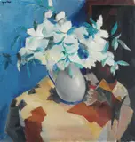 Hjalmar Haalke, Oppstilling med blomster i mugge, Olje på lerret